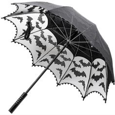 New With Tags Shade Umbella/Parasol. Add A Touch Of Spooky Sophistication To Your Gothic Ensemble With This Bat Lace Parasol. This Eerie Elegant Essential Features Intricate Embroidered Bats Gliding Over A Luxurious Black Lace, Perfect For Any Vampire Babe's Wardrobe. The Comfortable Wooden Handle And Fastener Button Strap Make It Easy To Carry And Keep Securely Closed. Parasol Measures Approx. 26" (66cm) Tall And 28" (71cm) Wide When Opened. 50 Spiderweb Lace, Gothic Glamour, Lace Parasol, Vintage Umbrella, Web Detail, Mirrored Wallpaper, Umbrellas Parasols, Black Bat, Brigitte Bardot