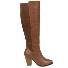 Women's Faux Leather Tan Knee High Boots With Chunky Heel And Inside Zipper Fall Synthetic Heeled Boots With Almond Toe, Brown Faux Leather Knee-high Boots With Block Heel, Fall Synthetic High Heel Knee-high Boots, Wide Calf Synthetic Knee-high Boots For Fall, Fall Wide Calf Synthetic Knee-high Boots, Fall Synthetic Closed Toe Heeled Boots, Brown Synthetic Heeled Boots For Winter, Brown Synthetic Heeled Boots For Fall, Fall Tall Heeled Synthetic Boots