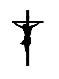 the crucifix is black and white with a man on it's back