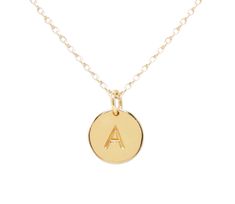 Simple minimalist 14K gold-plated (over sterling silver) personalized initial disc charm necklace. This is a classical simple initial pendant with high-quality 10mm initial coin charm. This custom necklace comes on quality rolo chain in a 14 inch for kids or 16-18 inch adjustable length for teens and women. This jewelry comes in a gift box and will be a keepsake she will treasure forever! FREE STANDARD SHIPPING within 1 business day! Minimalist Round Name Charm Necklaces, Minimalist Name Charm Necklace, Minimalist Round Charm Necklace With Name, Classic Round Initial Necklace For Personalized Gift, Classic Name Initial Pendant Charm Necklaces, Classic Initial Pendant Name Charm Necklace, Classic Charm Necklaces With Initial Pendant, Classic Charm Necklace With Initial Pendant, Classic Round Initial Necklace Tarnish Resistant