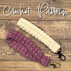 two crochet headbands on a wooden background with the words crochet pattern below them