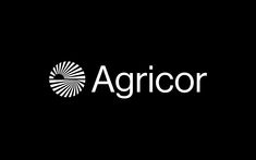 the logo for agricor is shown in black and white on a dark background