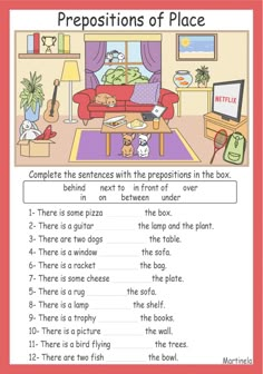 the prepositions of place worksheet for students to practice their reading skills