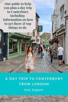 a woman standing in the middle of a cobblestone street with text overlay reading our guide to help you plan a trip to cardiff including information on how to get there & top things to do