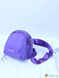 Bird in Bag - Cotton Bag with Solid Color Patches Decorations Purple Large Capacity Backpack Shoulder Bag, Purple Large Capacity Backpack, Versatile Purple School Bag, Versatile Purple School Bags, Everyday Purple Bags With Zipper Closure, Casual Purple Crossbody Bag, School Bags With Detachable Strap And Softback, Versatile Purple Shoulder Bag With Zipper, Purple Shoulder Bag With Zipper For Daily Use