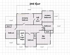 the second floor plan for a house