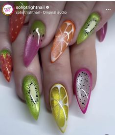 Fruity Nails, Fruit Nail Designs, Yeri Mua, Food Nails, Watermelon Nails