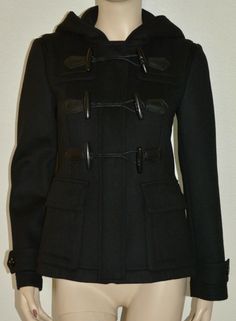 AUTHENTIC BURBERRY BLACKWELL SHORT WOOL DUFFLE COAT Color: Black New with tags.                                                                                                                                                                                                                            Women's size: US 2 EU 36                                 Measurements: underarm to underarm - 15.5"                                      shoulder to shoulder - 15."                                                                                                                                                                       inside arm length - 17.5"                                       length, straight down center of back - 24"  (measurements taken outside of garment when garment is lying f Burberry Coat Women, Burberry Wool Coat, Burberry Quilted Jacket, Red Pea Coat, Toggle Coat, Cute Coats, Burberry Coat, Burberry Trench Coat, Peacoat Jacket