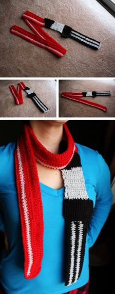 crocheted scarves and knitting needles are being used to make an origami scarf