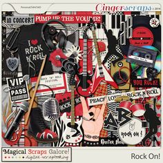 a collage of musical scraps and items from the rock band's album, pump the volutee