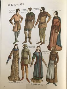 Medieval Clothing Illustration, Middle Ages Inspired Fashion, Medieval England Clothes, Medieval 400-1400 Ad Fashion, 1100s Fashion, 1200s Fashion, Middle Ages Fashion, 1300 Fashion