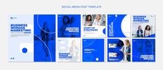 social media post templates for women's business with blue and white color scheme