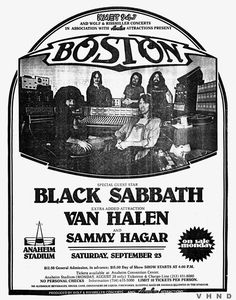 an advertisement for boston's black sabrath van halen, featuring the band