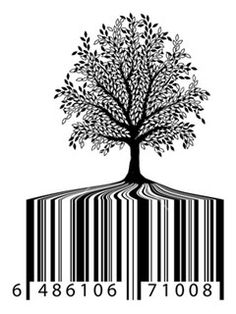 a bar code with an image of a tree and the words, we are restoring out of nature