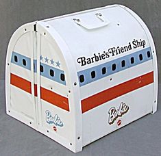 a white mailbox with red, white and blue stripes on the side that says babies'friend ship