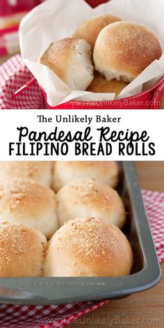 an image of bread rolls in a pan with the words, the unilelly baker pandal recipe flipping bread rolls