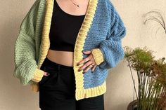 Meadow Split Oversized Crochet Cardigan Sweater Handmade - Etsy Hexagon Cardigan, Crochet Hoodie, Oversized Sleeves, Cozy Crochet, Oversize Sleeves, Cardigan Sweater Jacket