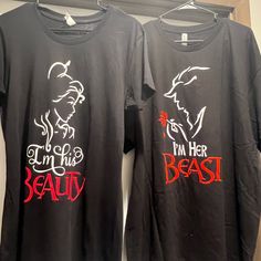 His = 2xl Hers = 2xl Never Worn Her Beast His Beauty, Matching Tshirts, Matching T Shirts, Spirit Week, Halloween Shirts, Disney World Trip, Disney Shirts, Vacation Shirts, The Beast