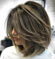 Ash Brown Balayage Lob With Layers Balayage Lob, Thick Wavy Hair, Medium Layered Haircuts, Bob Hairstyles For Thick, Medium Layered Hair, Coarse Hair, Haircut For Thick Hair, Mid Length Hair, Winter Trends