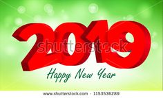 happy new year greeting card with red numbers and green boket in the background