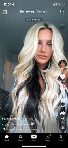 Black On Bottom Blonde On Top Hair, Peekaboo Hair Color Black And Blonde, Blonde Hair With Dark Hair Underneath, Blonde On Top Of Black Hair, Blond On Top Brown Underneath, Light On Top Dark Underneath Hair, Hair Died Idea, Blonde W Black Underneath, Blonde Hair With Black Money Piece