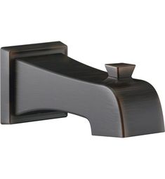 a faucet that is on the wall with a black finish and brown accents