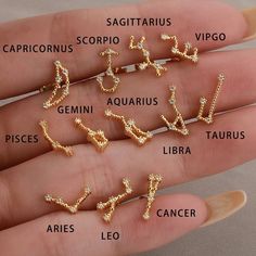 925 Sterling Silver;Silver: Rhodium Plated;Gold: 18K Gold Plated;Nickel-free & Hypoallergenic. Horoscope Constellation, Constellation Design, Constellation Earrings, Bff Jewelry, Cool Piercings, 12 Zodiac Signs, 12 Zodiac, Silver Pieces, Polish Jewelry