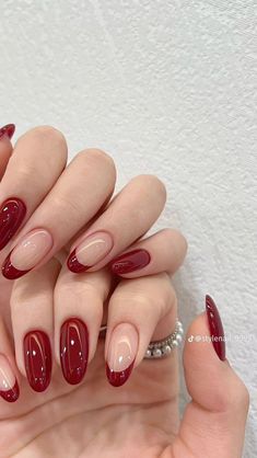 Soft Gel Nails Design Classy, Red And Gold Nail Designs Classy, Nail Jelly Polish, Cherry Inspired Nails, Red Wine Nails Design, Cherry Red Nail Designs, Cherry Nails Designs, Rubber Gel Nails