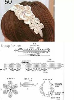 an instruction book for crocheted headbands with flowers and leaves on it