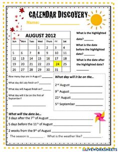 the calendar discovery activity for august 2012