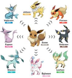 an image of pokemons in different colors and sizes, with the names below them