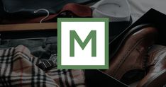 the letter m is surrounded by clothing and shoes