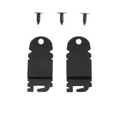 two black plastic clips with screws on top of each one and the other side