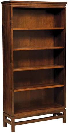 a wooden bookcase with three shelves on each side