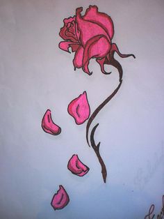 a drawing of a pink rose on a white wall