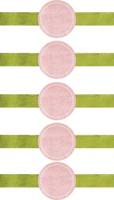 three pink and green ribbons with white dots on each ribbon, one in the shape of a circle