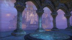 an image of a fantasy setting with pillars and arches