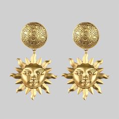 Large sun earrings Regal Rose, Disk Earrings, Occult Clothing, Esoteric Art, Little Miss Sunshine, Face Earrings, Disc Earrings, Pierced Jewelry