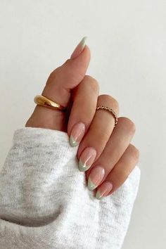 Sage Green French Tip nails Pale Green French Tips, Sage Green Crome Nails, French Green Tip Nails, Bridesmaid Nails French Tips, French Tips Nails Green, Sage Green Nails For Wedding, French Nails Green Tips, Sage French Nails, French Tip Nails Sage Green