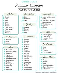 the summer vacation packing check list