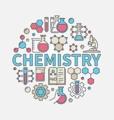 the word chemistry surrounded by different types of science related items in a circle on a white background