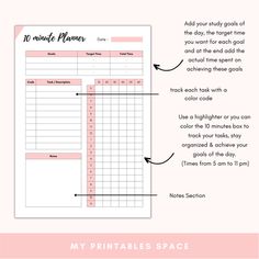 the printable planner is shown with instructions for how to use it and what to do