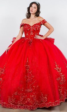 Off the shoulder quinceanera ball gown with irridescent beaded details and lace up back Red Ball Gown With Fitted Bodice For Pageant, Red Ball Gown With Fitted Bodice For Pageants, Red Sweetheart Neckline Ball Gown For Pageant, Red Ball Gown Quinceanera Dress For Sweet 16, Red Ball Gown For Sweet 16 Quinceanera, Red Ball Gown Quinceanera Dress For Pageant, Red Quinceanera Dress With Fitted Bodice For Gala, Red Ball Gown With Fitted Bodice For Quinceanera, Red Quinceanera Dress With Fitted Bodice