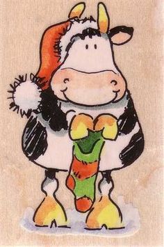 a drawing of a cow holding a stuffed animal