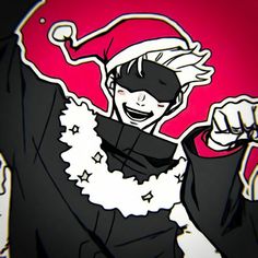 an animated image of a man dressed in black and white holding his fist up to the side