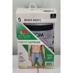 Elevate Your Underwear Game With This Pack Of Five Fruit Of The Loom Comfort Supreme Cooling Blend Boxer Briefs In Size S. With A Colorful And Modern Design, These Boxer Briefs Are Perfect For Any Season And Feature A Tagless And Breathable Construction For Ultimate Comfort. The Blend Of Materials Including Spandex, Lyocell, And Polyester Make These Machine Washable Boxer Briefs Durable And Long-Lasting. These Classic Boxer Briefs Are Perfect For Men Who Value Both Style And Comfort. The Solid Pattern And Blue Pouch Add A Touch Of Personality To This Underwear. This 5-Piece Set Is Ideal For Everyday Wear And A Great Addition To Any Wardrobe. Supreme Boxers, Plaid Boxers, Carhartt Double Knee Pants, Men Boxers, Mens Thermals, Juicy Couture Charms, Men's Briefs, Mens Boxers, Vintage Soft