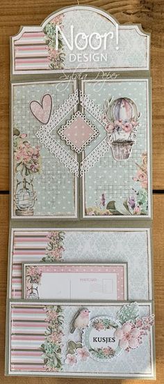 the front and back of a card with flowers, hearts and other things on it