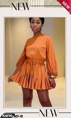 Autumn Casual Orange Long Sleeve Pleated Dress Solid Color Long Sleeve Mini Dress For Day Out, Long Sleeve Solid Mini Dress For Day Out, Belted Mini Dress For Brunch In Fall, Belted Mini Dress For Fall Brunch, Fall Brunch Mini Dress With Belt, Casual Pleated Mini Dress For Fall, Belted Mini Dress In Solid Color, Spring Solid Color Belted Mini Dress, Spring Solid Belted Mini Dress