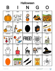 5x5 Bingo board with Halloween vocabulary and icons Therapy Halloween Activities, Halloween Speech Activities, Speech Language Pathology Grad School, Halloween Bingo Game, Halloween Vocabulary