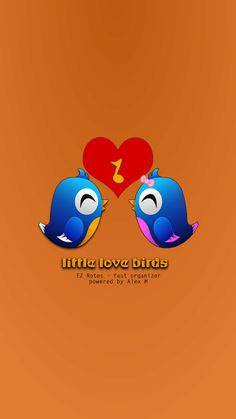 two blue birds sitting next to each other in front of a red heart with the number one on it